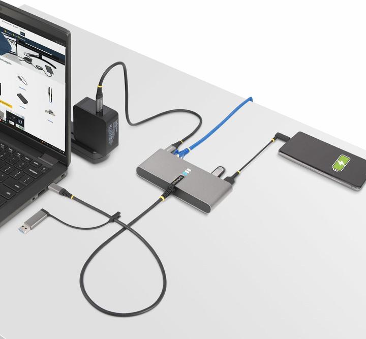 Image du produit StarTech com 5G2A1SGBB-USB-C-HUB, Avec fil, USB 3.2 Gen 1 (3.1 Gen 1) Type-C, 100 W, 10,100,1000,200 (USB-C, 2 Ports)