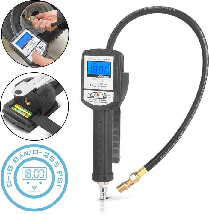 Actual product image Stahlwerk Digital compressed air tyre inflation gun DRP-18 ST Measuring range 0-18 bar