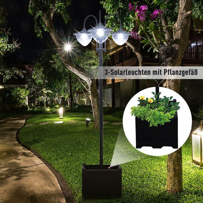 Immagine prodotto Swisshandel24 Luce solare da giardino Lampada a 3 teste con base per vaso da fiori Impermeabile in acciaio inox (IP44)