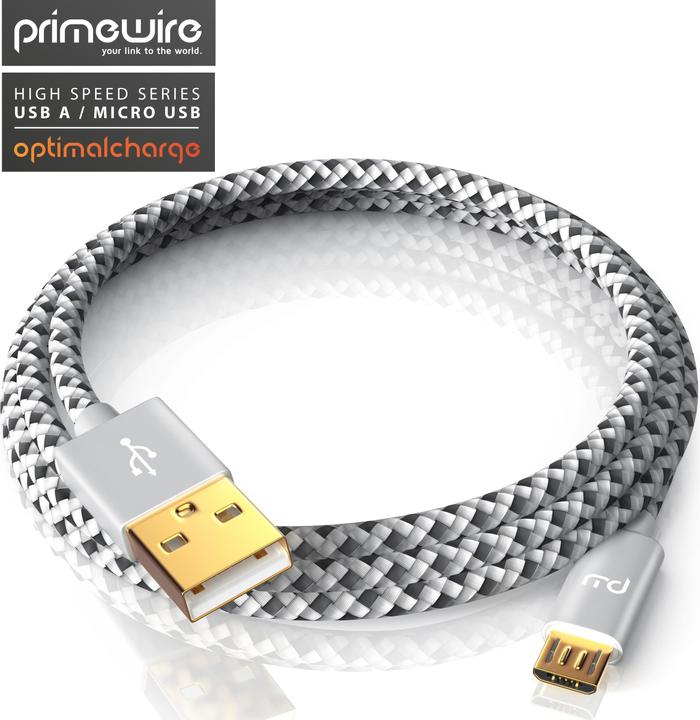 Produktbild Primewire Micro USB Kabel - 2,4A MicroUSB Schnellladekabel, Nylon, Metallstecker, Datenkabel Ladekabel (5 m, USB 2.0)