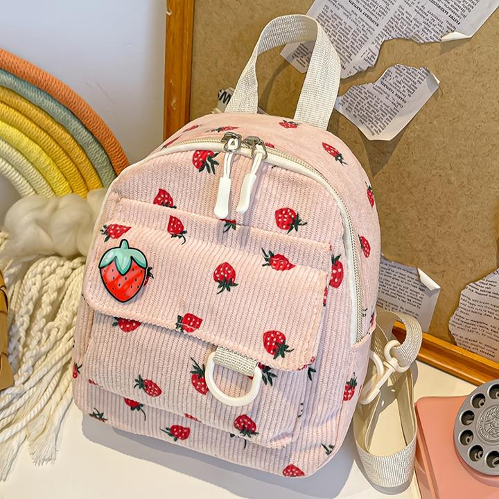 Produktbild Only-Bags.Store Niedliche Erdbeere Druck Samt Mini Rucksack, leichtes Polyester mit verstellbaren Riemen