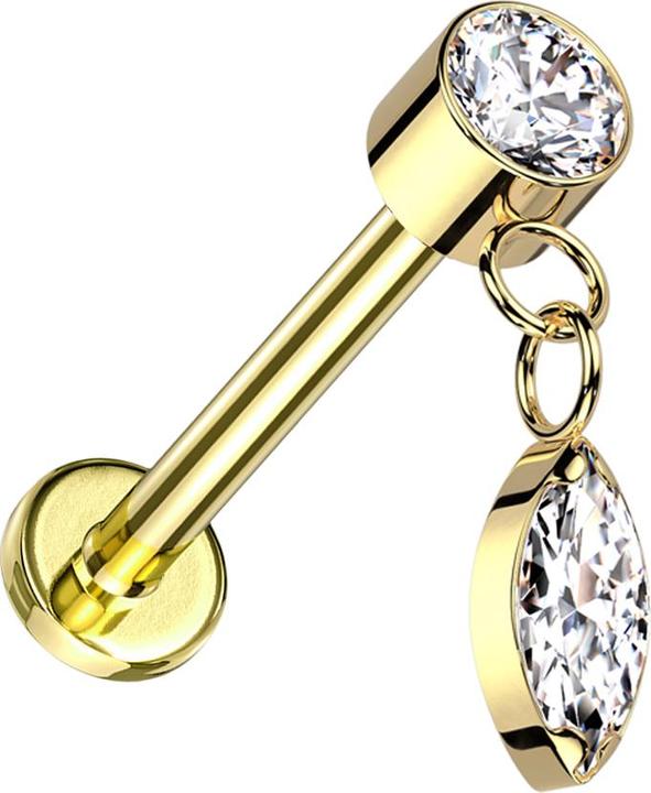 Actual product image Hollywood Body Jewelry Micro Labret Inner Thread Gold Plated Cylinder Gold Plated Crystals Silver Pendant Oval Crystal sil (Titanium G23, without brass)