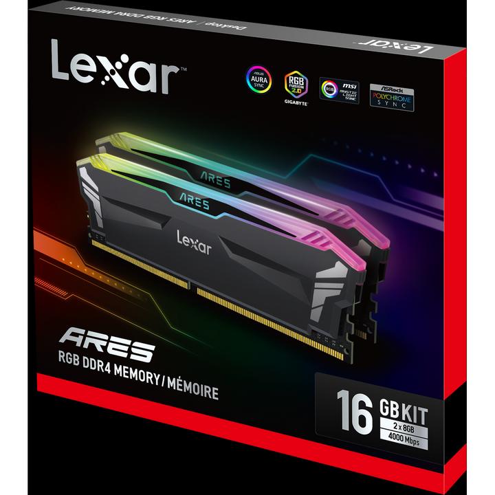 Actual product image Lexar Ares DDR4 CL18 Black UDIMM KIT (2 x 8GB, 3600 MHz, DDR4-RAM, U-DIMM)