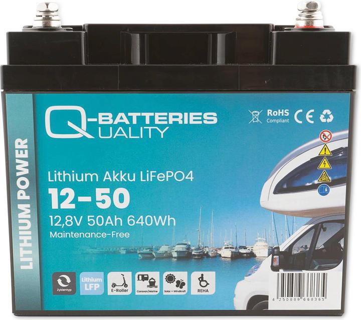 Actual product image Q-Batteries Lithium battery 12-50 12.8V 50Ah 640Wh LiFePO4 battery (50000 mAh)