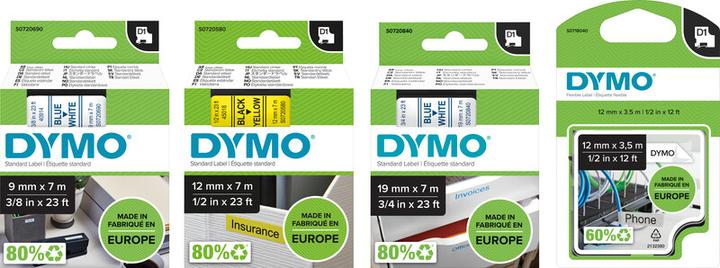 Actual product image Dymo S0720680 Standard Tape (0.90 cm, Black, White)