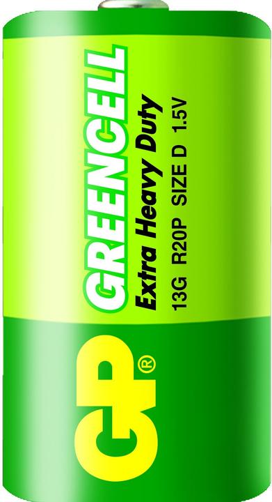 Produktbild GP Batteries Greencell D, Einwegbatterie, D, Zinkchlorid, 1,5 V, 2 Stück(e), Grün (2 Stk., D)