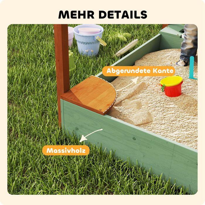 Produktbild Swisshandel24 Sandkasten mit Dach, 116 x 112,5 cm Sandkiste aus Holz für 3-6 Jahre Kinder Grün