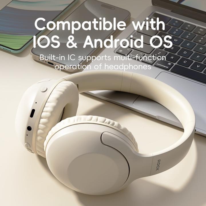 Produktbild Rock - O3 ANC Wireless Headphones RAU0773 - Bluetooth-Kopfhörer, Beige (15 h, Kabellos)