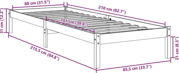 Produktbild VidaXL Bett Extra Lang ohne Matratze 80x210 (80 x 210 cm)