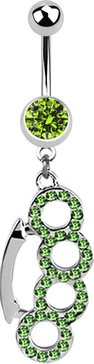 Image du produit Star Piercing Banane argent avec pendentif poing américain vert clair (Acier chirurgical 316L, sans laiton)