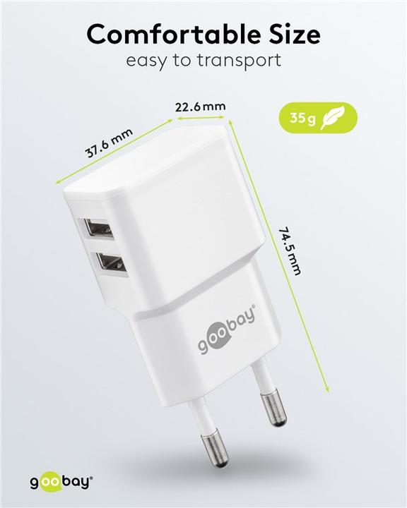 Actual product image Goobay Dual USB charger 2.4 A - USB power supply with 2 USB outputs - white (12 W)