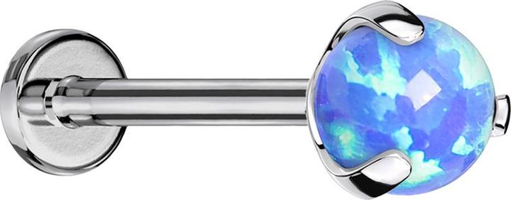 Star Piercing Micro Threadless Labret silber mit Kugel Opal blau gefasst (ohne Messing, Titan G23)