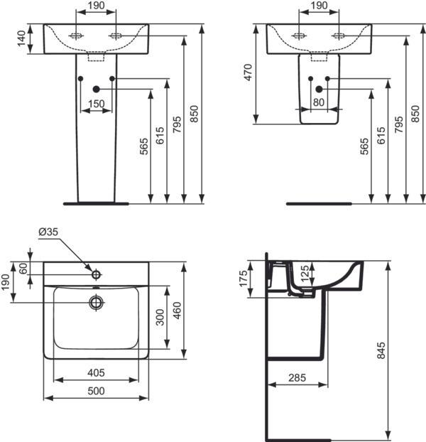 Image du produit Ideal Standard Lavabo Connect Cube 500mm E7138, 1 trou pour robinet (460 mm, 500 mm)