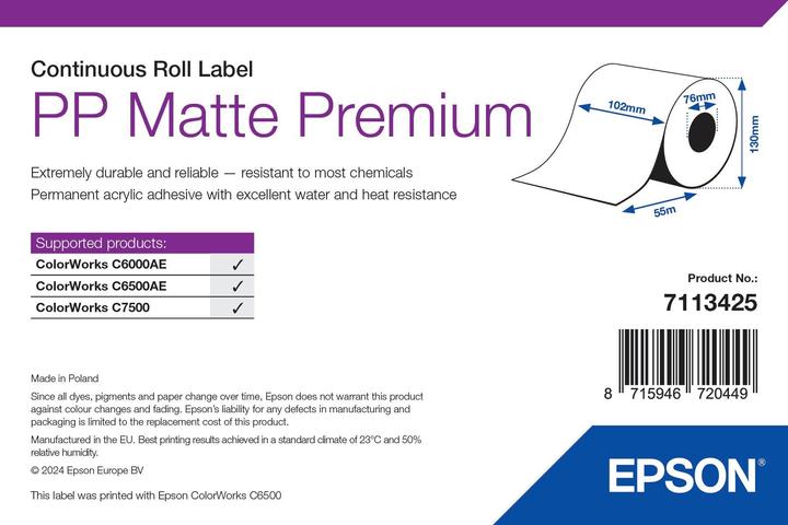 Actual product image Epson Pp Matte Label Prem Continuous