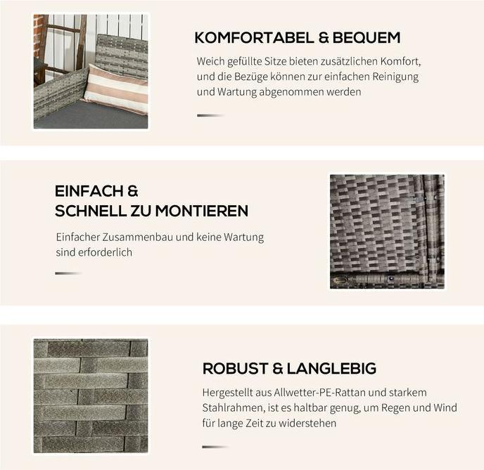 Produktbild Swisshandel24 Rattan Sofa mit Kissen, Dreisitzer, Garten Loungesofa, Stahl, Grau, 173 x 68 x 78 cm