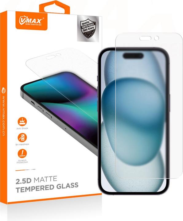 Image du produit Vmax Verre trempé 0.33mm clair pour iPhone16 Plus / 15 Plus 6,7" matte (1 pièce(s), Apple iPhone 16 Plus)