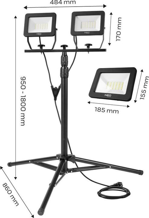 Produktbild Neo Reflektor (2x50W SMD LED 9000lm Doppelscheinwerfer auf 1,8m Stativ) (8500 lm)