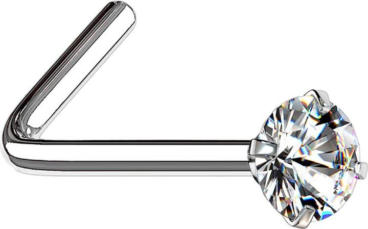 Produktbild Star Piercing Nasenstecker gewinkelt silber runder Kristall silber gefasst (ohne Messing, Chirurgenstahl 316L)