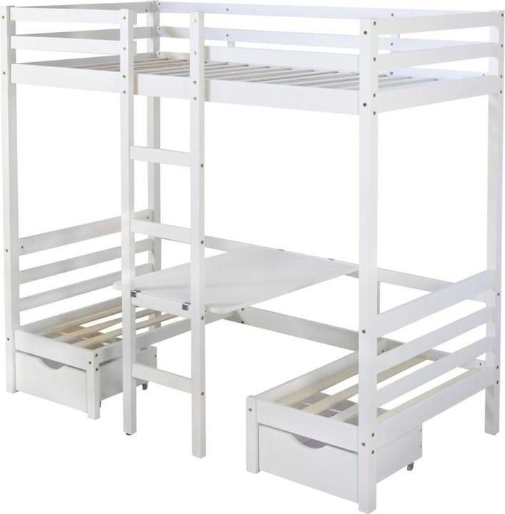 Produktbild Jamb Etagenbett Hochbett mit Schreibtisch 90x200cm Weiss (90 x 200 cm)