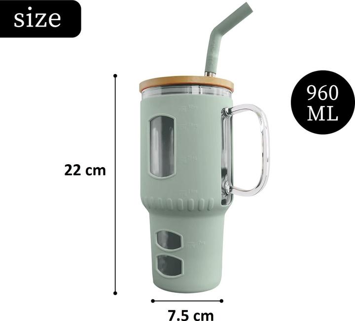 Actual product image Gewürzladen Näfels Glasbecher mit Strohhalm & Bambusdeckel (0.96 l)