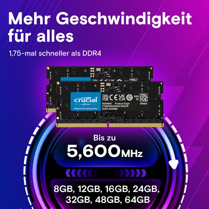 Produktbild Crucial SORAM D5 5600 64GB CL46 (1 x 64GB, 5600 MHz, DDR5-RAM, SO-DIMM)