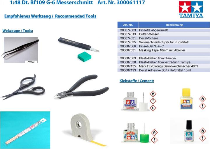 Actual product image Tamiya Messerschmitt Bf109 G-6 CH Decals