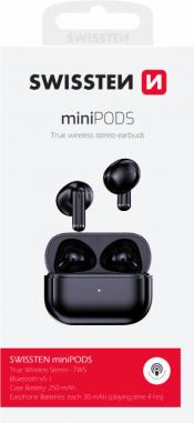 Actual product image Swissten Bluetooth TWS Headphones miniPODS Black (4 h, Wireless)