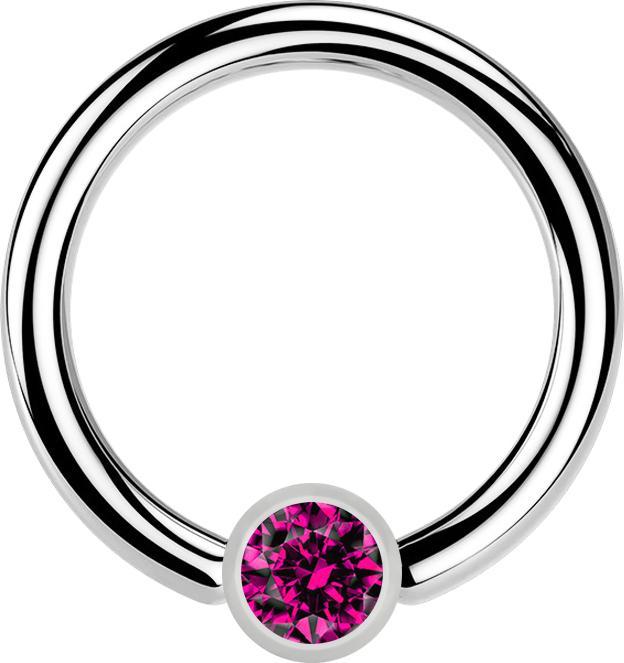 Star Piercing Ball Closure Ring silber und Kristall fuchsia (ohne Messing, Chirurgenstahl 316L)