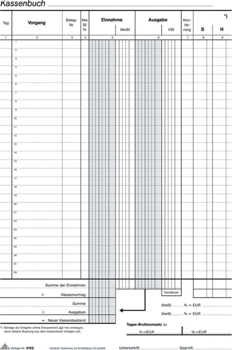 Nährwerte und Zutaten Rnk Verlag Kassenbericht Formularbuch 3155 (40 x)