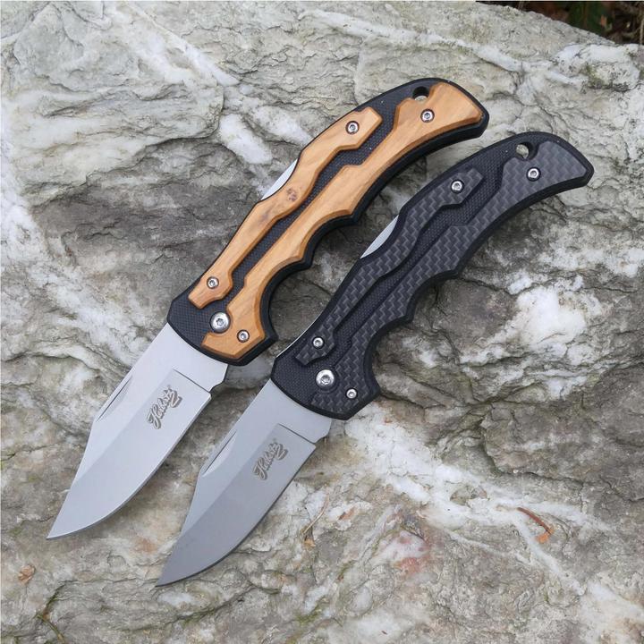 Actual product image Herbertz Selection pocket knife, AISI 440 steel, stainless, G10 and olive wood, back lock, pocket c (8.70 cm)