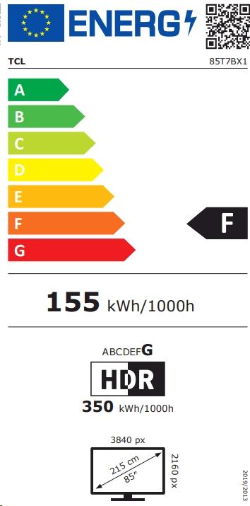 Energy Label TCL 85T7B (85", QLED, 4K)