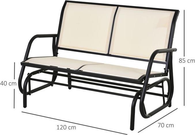 Image du produit Swisshandel24 Balançoire 2 places Banc de jardin Balançoire de jardin Banc de parc Métal Noir+Beige 120x70x85cm