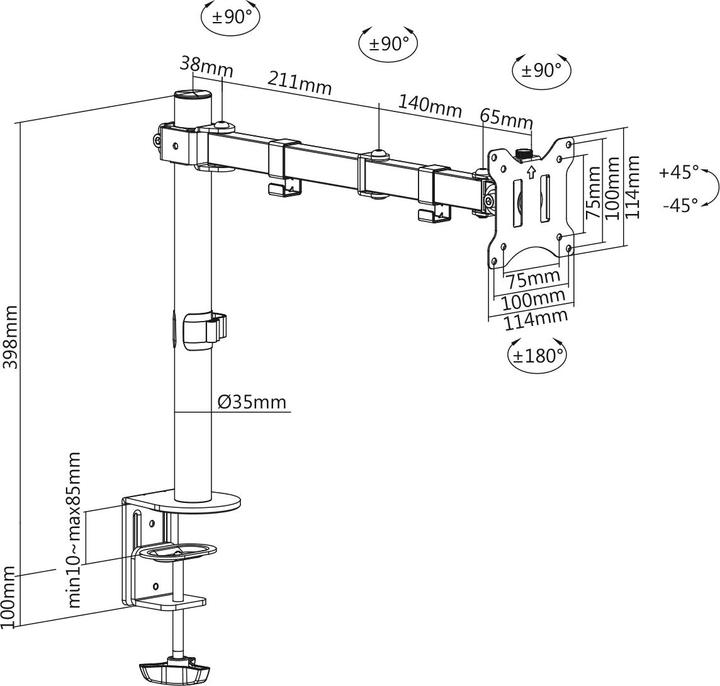 Actual product image Digitus Universal Single Monitor Clamp Mount (Table, 32")