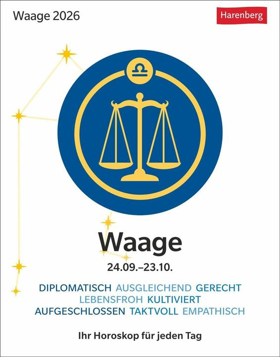 Image du produit Harenberg Waage Sternzeichenkalender 2026 - Tagesabreisskalender - Ihr Horoskop für jeden Tag (Couverture rigide, Allemand)
