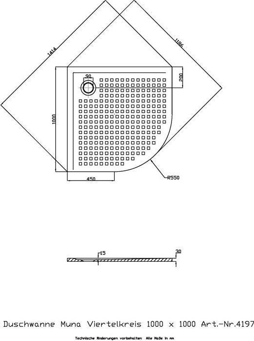 Produktbild Hoesch Viertelkreis-Duschwanne MUNA m AR 1000x1000x30mm we