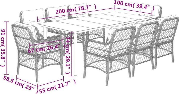 Produktbild VidaXL 10-tlg. Garten-Lounge-Set mit Kissen (200 cm)