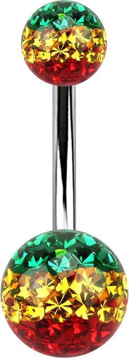 Image du produit Star Piercing Banane argentée avec deux boules de cristal Rasta époxy de protection (Acier chirurgical 316L)