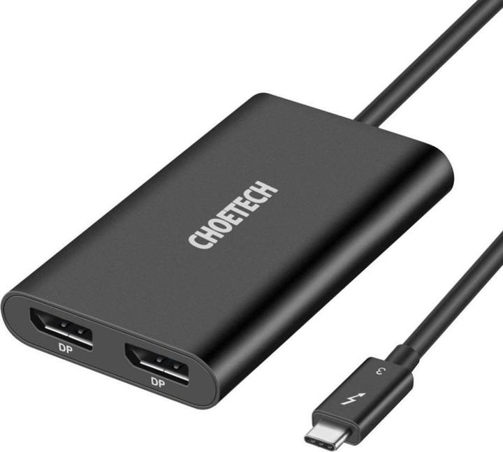 Actual product image Choetech Plug Adapter USB Type-C Thunderbolt 3 (40Gbps) to 2 x DisplayPort 4K 60Hz Black (HUB-D03) (USB-C, 8.50 cm)