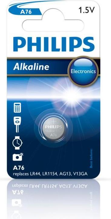Produktbild Philips Alkali-Knopfzellenbatterie LR44 / 76A (1 Stk., LR44, 105 mAh)