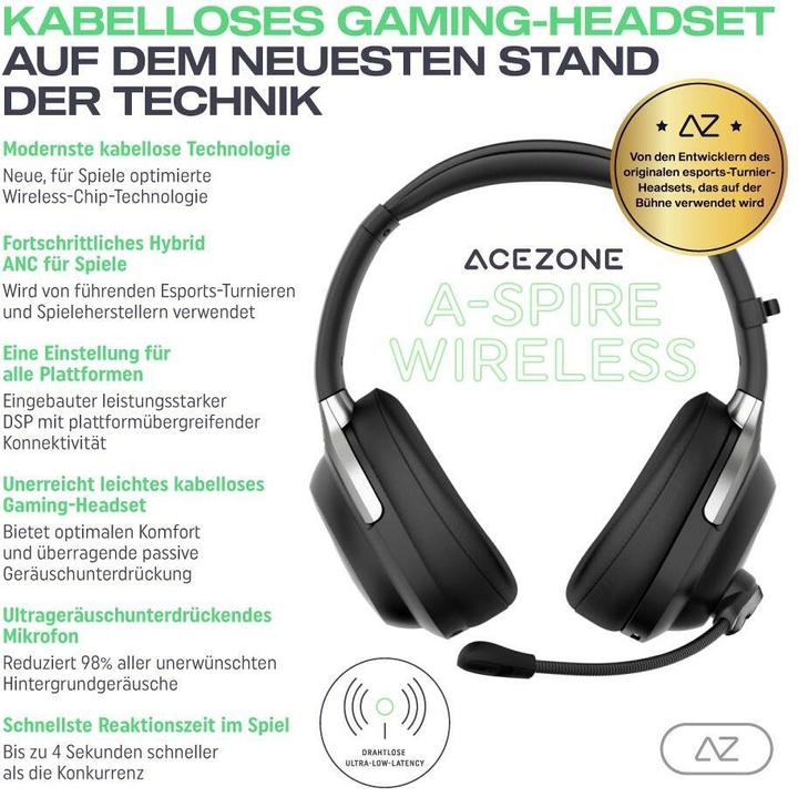 Produktbild AceZone A-Spire kabelloses Gaming-Headset schwarz (Kabellos, Kabelgebunden)