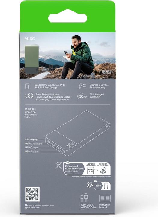 Immagine prodotto GP Batteries GP PowerBank M2+ 10C 10000mAh 2xUSB-C/1xUSB-A display a LED verde (10000 mAh, 22.50 W, 37 Wh)