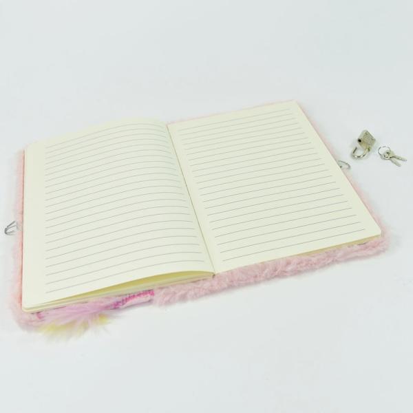 Actual product image Kögler Plush diary, unicorn with pink plush, to close, 14,8x21,5x3 cm