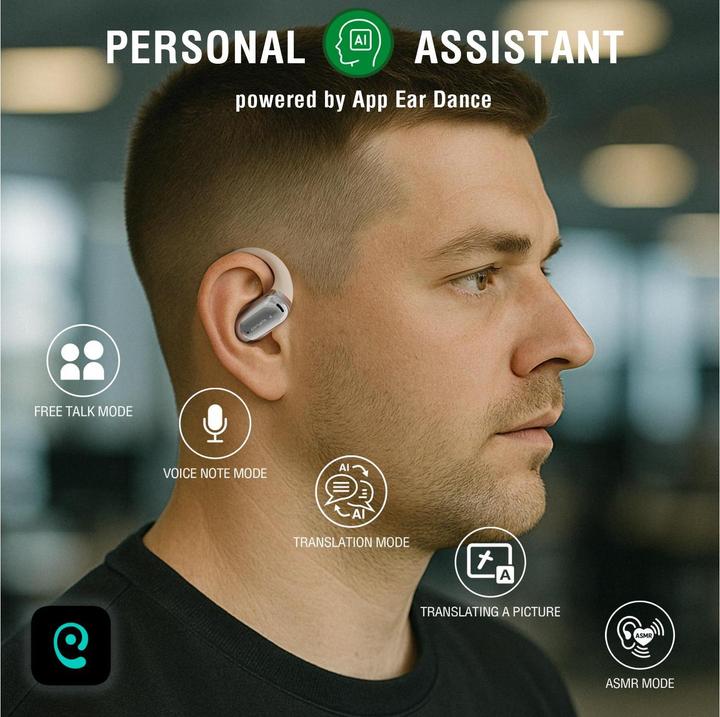 Immagine prodotto 4smarts Open-Ear Bluetooth Kopfhörer SkyBuds AI Screen, Beige (28 h, Senza fili)
