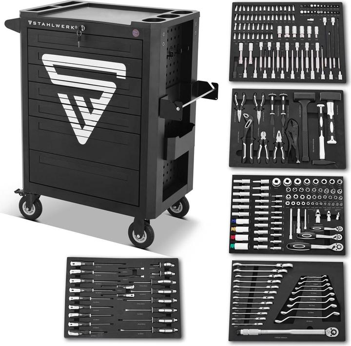 Stahlwerk Carrello da officina SHARK Carrello portautensili Carrello di montaggio 235 utensili CrV (160 x)