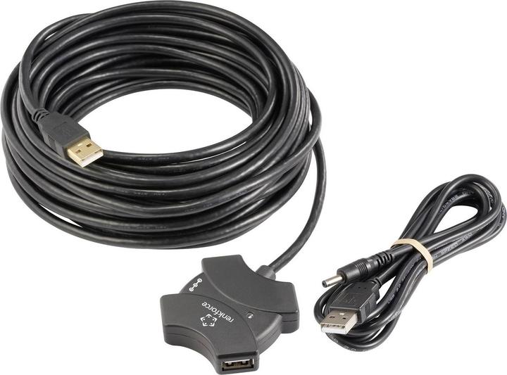 Actual product image Renkforce RF-6270930 4 port USB 2.0 hub with built-in repeater Black (USB-A, 4 Ports)