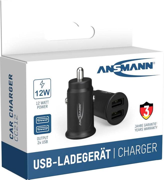 Produktbild Ansmann Ladegerät InCar Charger 12-24V DC/1000mA/12W/KFZ/2xUSB/5V bl