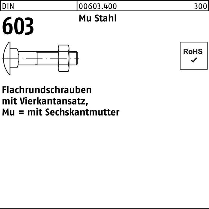 Produktbild Flachrundschraube DIN 603 m.Vierkantansatz/6-kantmutter M 5 x 50 Mu Stahl 4.6 (200 Schrauben pro Stück)