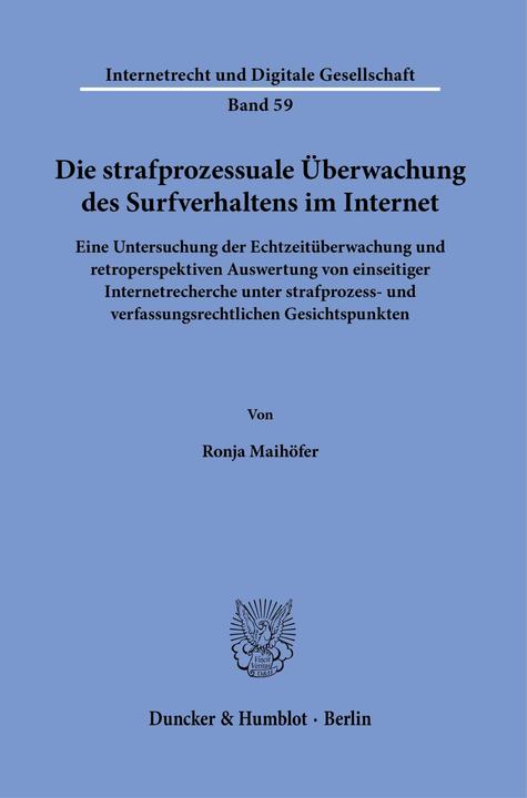Produktbild Maihöfer:Die strafprozessuale Überwachu (Deutsch, Ronja Maihöfer, 2024)