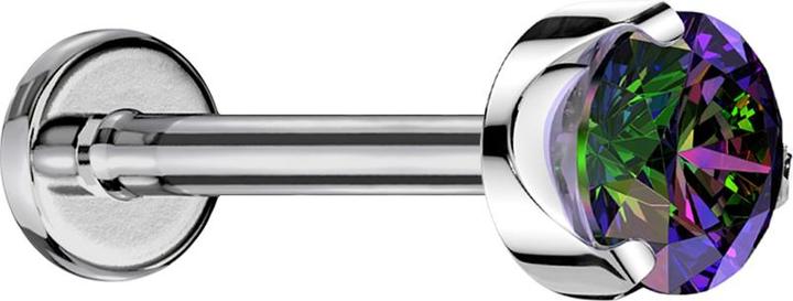 Produktbild Star Piercing Micro Labret Innengewinde silber flach Kristall dunkel multicolor gefasst (ohne Messing, Titan G23)