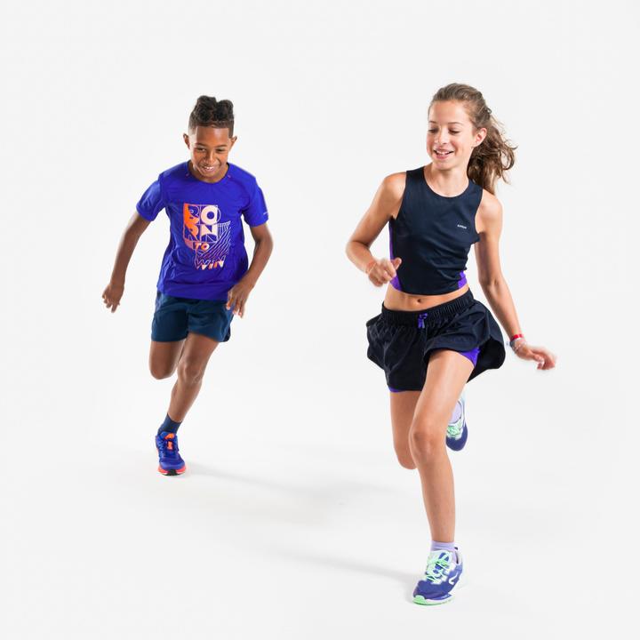 Produktbild Kiprun Tanktop Croptop Running atmungsaktiv Mädchen - 900 dunkelblau/lila (14, 15, 16)